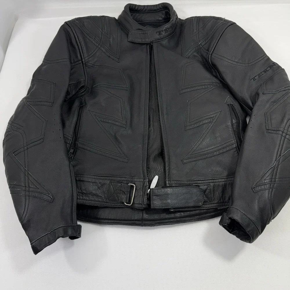 Teknic Black Padded‎ Leather Motorcycle Motocross Racing Jacket Size 42/52